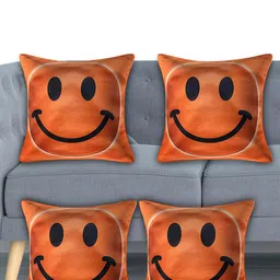 Kuber Industries Orange & Black Set of 4 Geometric Velvet Square Cushion Covers-21