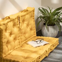 SKANDA FAB Yellow 4 Pieces Quilted Pure Cotton Square Floor Cushions-47