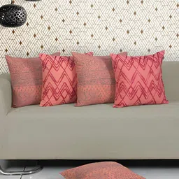 Ode & Cleo Peach-Coloured & Grey 5 Pieces Printed Pure Cotton Square Cushion Covers-12