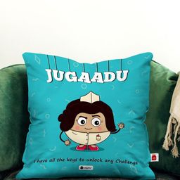 Indigifts Blue & Black Printed Square Shaped Cushion-48