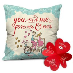 Indigifts White & Blue Printed Square Shaped Cushion-20