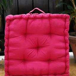 BLANC9 Fuchsia Solid Cotton Square Floor Cushion-image-3
