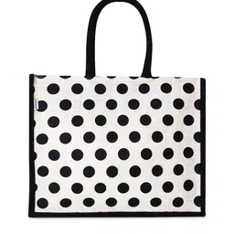 earthbags White & Black Polka Dot Printed Shopper Tote Bag-32