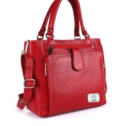 HiLEDER Red Leather Structured Handheld Bag with Cut Work image 2