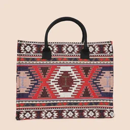 Anouk Red & Brown Self Design Structured Handheld Bag image 2