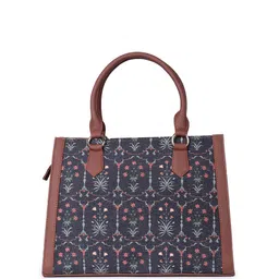ZOUK Floral Printed Structured Jute Handheld Bag image 4