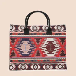Anouk Red & Brown Self Design Structured Handheld Bag image 4