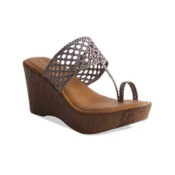 ERIDANI Textured Open Toe Wedge Heels-17