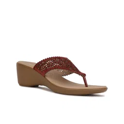 Bata Red Wedge Sandals with Laser Cuts-36
