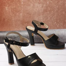 ELLE Open Toe Block Heels With Buckles-16