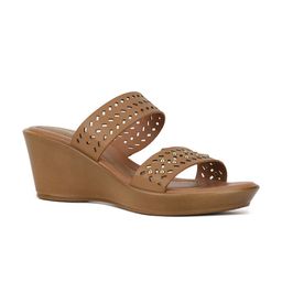 Bata Tan Wedge Sandals with Laser Cuts-image-56