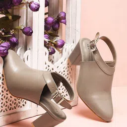 DressBerry Pointed Toe Ankle Loop Block Heeled Mules-49