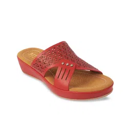 Wet Blue Women Red Open Toe Flats with Laser Cuts-image-11