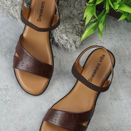 sneakers villa Women Textured Leather Open Toe Flats With Backstrap-9