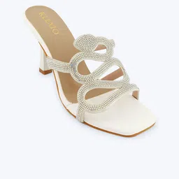 KLEXIO Embellished Party Block Peep Toes with Laser Cuts image 5