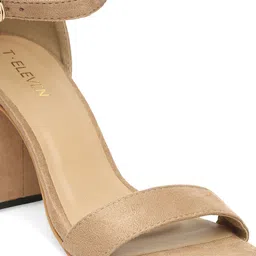 T.ELEVEN Textured Open Toe Suede Block Heels image 3