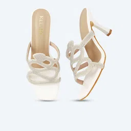 KLEXIO Embellished Party Block Peep Toes with Laser Cuts image 4
