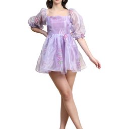 Rujave Square Neck Puff Sleeve Applique Organza Fit & Flare Dress-image-76