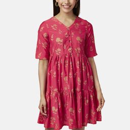 AKKRITI BY PANTALOONS Women Pink Floral Printed Fit & Flare Dress-image-57