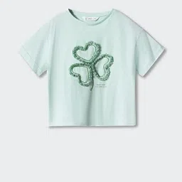 Mango Kids Girls Pure Cotton Floral Frill Applique & Beaded Drop-Shoulder Sleeves T-shirt-image-58