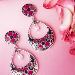 Rubans Women Silver-Plated Pink Handcrafted Feather Shaped Drop Earrings-image-71