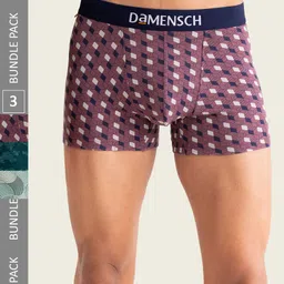 DaMENSCH Pack of 3 Deo-Cotton Printed Anti-Bacterial Cotton Trunks DAM-CTPT-T-ERR-TUU-AEG-38