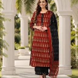 KALINI Ethnic Motifs Printed Straight Kurta With Trousers & Dupatta-picture-26
