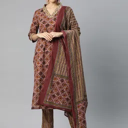 Yuris Women Ethnic Motifs Embroidered Regular Mirror Work Pure Cotton Kurta with Trousers & With Dupatta-36