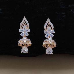 JYONA Gold-Plated American Diamond & Cubic Zirconia Studded Dome Shaped Jhumkas-image-84