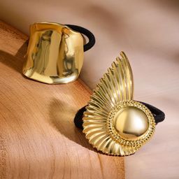 Rubans Set Of 2 18K Gold Plated Luxe Sculpted & Radiant Fan Design Hair Ties Accessories-image-81