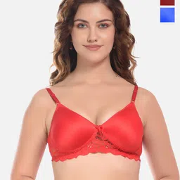 FIMS Blue & Red Pack of 3 Cotton Solid Lightly Padded Rapid-Dry Bra-picture-12