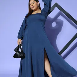 Berrylush Curve Plus Size Puff Sleeve Crepe Maxi Dress-image-59