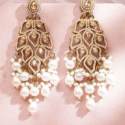 Rubans 18K Gold-Plated Kundan & Pearls Studded Contemporary Drop Earrings-image-10