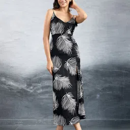 HOUSE OF MIRA Women Shoulder Straps Side Slits A-Line Midi Dress-image-22