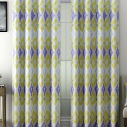 SWAYAM Blue & Yellow Set of 2 Geometric Room Darkening Long Door Curtain-7