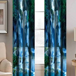 BELLA TRUE Blue & Green Set of 2 Quirky Room Darkening Long Door Curtain-4