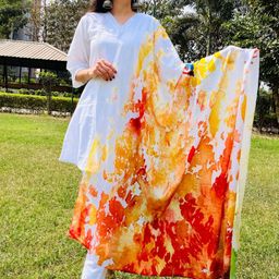 Kalini Women Holi Special Lace Work A Line Kurta Pant With Digital Print Dupatta Set-50