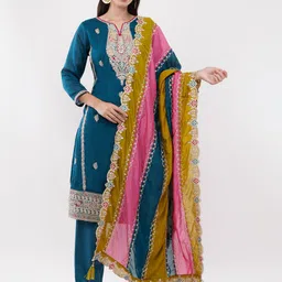 dhartii Women Floral Embroidered Silk Kurta with Trousers & Dupatta-24