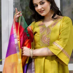 KALINI Women Ethnic Motifs Embroidered Kurta with Trouser & Dupatta-22