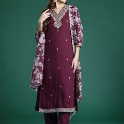 Indo Era Floral Embroidered Kurta With Trousers & Dupatta-57
