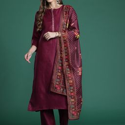 Indo Era Ethnic Motifs Yoke Design Thread Work Kurta with Trousers & With Dupatta-picture-14