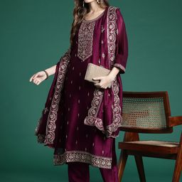 Indo Era Ethnic Motifs Embroidered Sequinned Kurta with Trousers & With Dupatta-39