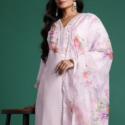 Indo Era Plus Size Floral Embroidered Beads & Stones Kurta with Trousers & With Dupatta-picture-14