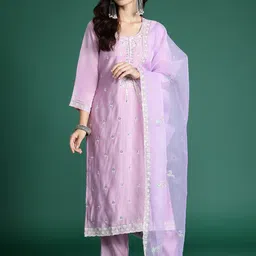 Indo Era Ethnic Motifs Embroidered Kurta with Trousers & With Dupatta-image-79
