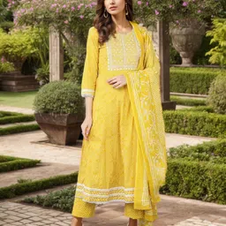 AHIKA Women Bandhani Embroidered Kurta with Trousers & With Dupatta-picture-34