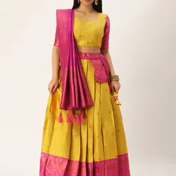 Fabcartz Woven Design Zari Unstitched Lehenga & Blouse With Dupatta-picture-17