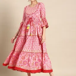 all about you Floral Print Bell Sleeve A-Line Cotton Midi Dress-picture-29
