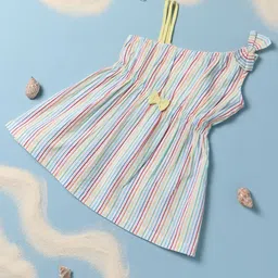 Nauti Nati Girls Multicoloured Striped One Shoulder Cotton Dress-image-96