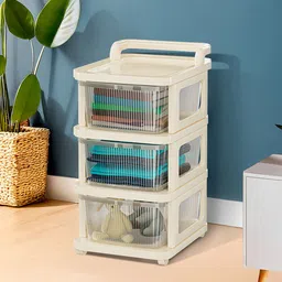 Kuber Industries Transparent Ivory 3 Layer Modular Storage Drawer Organizer with Wheels image 4