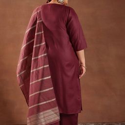 EXTRA LOVE BY LIBAS Plus Size Pleated Kurta With Trousers & Dupatta image 5
